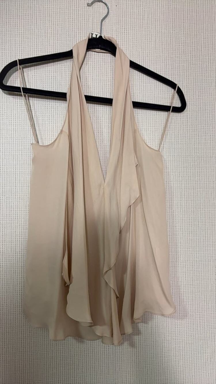 Haute Hippie Beige Halter Top with Ruffle Detail